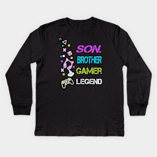 Son Brother Gamer Legend, Gifts For Teen Boys Gaming Kids Long Sleeve T-Shirt